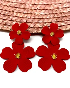 Brincos>Feversave Pendientes Flores Rojas