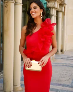 Batismos E Comunhões | Convidado Do Casamento>Feversave Vestido Carolina Vermelho